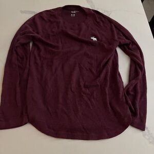 abercrombie kids Long Sleeve Crewneck Tee in Maroon with White Moose Logo